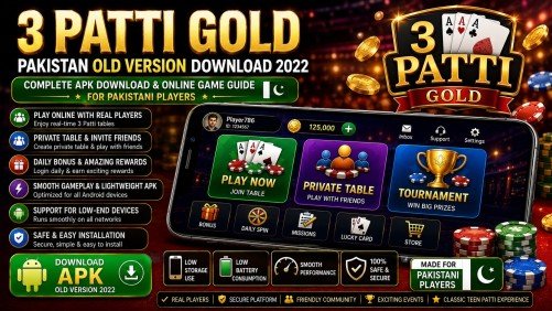 Download 3 Patti Gold Pakistan Old Version 2022 APK and enjoy the classic Teen Patti gaming experience on Android devices.